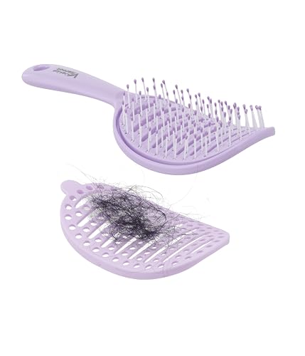 VITAROOT Detangling Hair Brush For Women & Men - Easy To Clean Hair Comb with Anti Breakage Bristles - Flexible Ventilated Scalp Cleaning - Detachable Rubber Hair Remover - For Wet & Dry Hair (Purple)