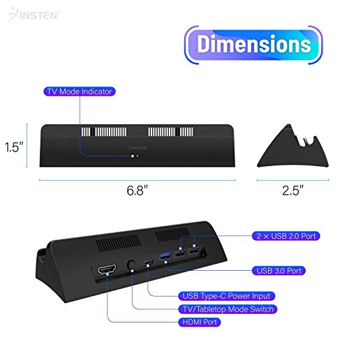 Insten Compatible with Nintendo Switch TV Dock Station HDMI Adapter Portable Hook Up Charging Docking Cradle with USB C Power Input & Extra USB 3.0 2.0 Ports Replacement TV Mode Connector Adapter