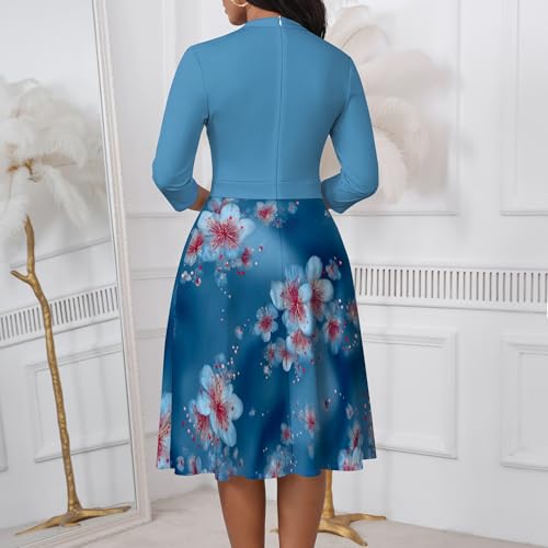 Image of PinkPatty Women's Casual A-line Midi Dresses 3 /4 Sleeve V Neck Fit and Flare Dress with Pockets