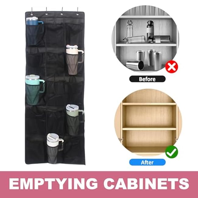 Stanley Compatible Hanging Wall Mount Cup Storage Organizer with 15 Large Bottle Pockets