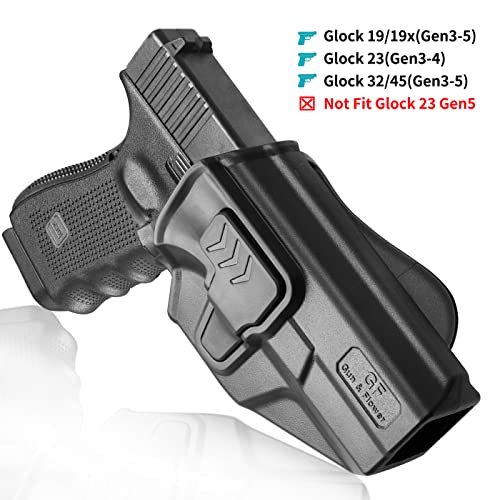 G19 Holster, Owb Paddle/Belt Clip Holster Compatible With Glock 19 19X 32 44 45(Gen 3 4 5) 丨Glock 23(Gen 3 4), Open Carry Holster, Index Finger Release System, 360-Adjustable Pddle #TOP2
