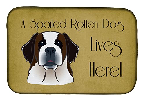 Caroline's Treasures BB1494DDM Saint Bernard Spoiled Dog Lives Here Dish Drying Mat Absorbent Dish Drying Mat Pad for Kitchen Counter Dish Drainer Mat for Countertop, 14 x 21", Multicolor