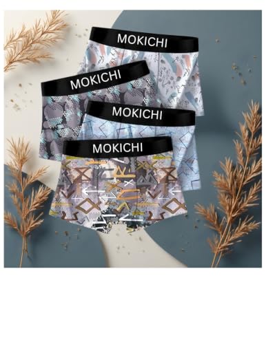 Image of Men's Printed Boxer Briefs Pack of 4 | Soft Stretch Cotton Blend Trunks | Breathable Comfortable Innerwear | Elastic Waistband |