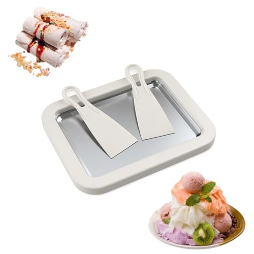 puseky - Máquina de fazer rolos de gelado, frigideira com 2 raspadores, placa fria retangular instantânea para fazer gelado caseiro, creme enrolado, iogurte congelado, gelatina