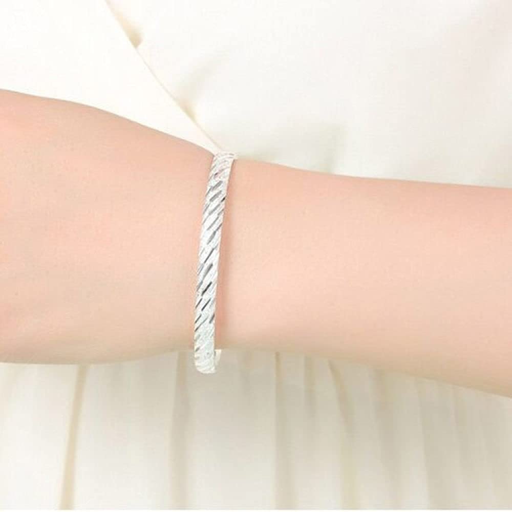 Brazalete De Cadena,Pulsera De Plata De Ley 925 Tallada A Mano Brazalete De Sarga Mate Brazalete Clásico Joyería De Plata for Mujer Regalos De Cumpleaños for Hermanas Amigas Parejas Mamá