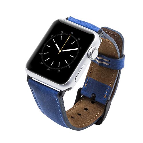 Venito Tuscany Leather Watch Band Compatible with Apple Watch 42mm 44mm - Watch Strap Designed for iwatch Series 1 2 3 4 5 6 7 SE (Antique Dark Blue w/Black Connector&Clasp)