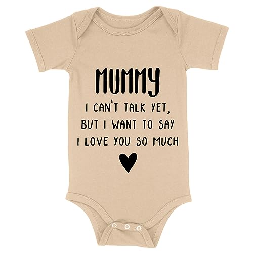 Mummy I Can't Talk Yet Baby Onesie - Mother's Day Gift - New Mom Gift - Heather Dust, 12-18 Months