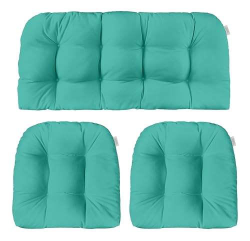 RSH DECOR: Sunbrella 3-Piece Wicker Tufted Cushion Set | Standard Size | Made with Sunbrella...