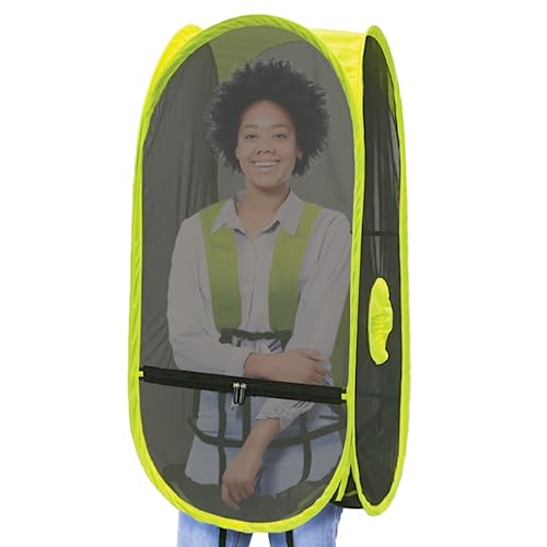 WeatherPod Short Bug-Screen Walking Pod – Pop-Up Wearable Mosquito & Bug Screen with Mesh – Fine Gauge, Fully Enclosed Personal Bubble – Safety Yellow