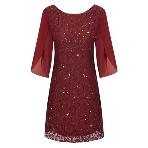 COOAN Damen Formales Festliche Kleid Hochzeitsgäste Kleider Cocktail Spitze Pailletten Evening