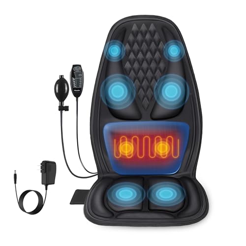 comrelax Back Massager with Heat, Massage Seat Cushion with 3D Back Support, 8 Vibrating Motors Massager Chair Pad for Full Body Pain Relief, Ideal Gift for Mother's Day/Lover/Parents/Friends