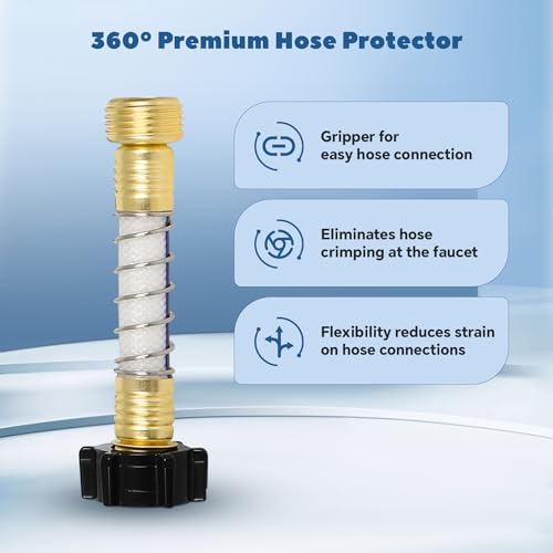 Image of RV Water Pressure Regulator Kit, All in One Camper Fresh Water Kit - Inline Water Filter, Flexible Hose Protector, Brass Hose Elbow, Teflon Tape, 2 Way Y Splitter, Toolbox, 3 /4 Hose Quick Connects