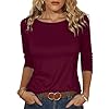 Totatuit Damen 3/4 Arm Shirt mit Bateau-Ausschnitt Slim Fit Basic Oberteile Stretch Elegant Figurbetontes Langarmshirt Casual Top Dunkelrot L
