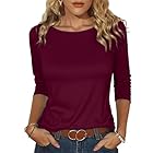 Totatuit Damen T Shirt Langarmshirt mit Bateau-Ausschnitt und 3/4 Ärmeln Figurbetontes Oberteil Basic Stretch Oberteile Slim Fit Elegantes Top Dunkelrot M