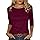 Totatuit Damen T Shirt Langarmshirt mit Bateau-Ausschnitt und 3/4 Ärmeln Figurbetontes Oberteil Basic Stretch Oberteile Slim Fit Elegantes Top Dunkelrot M
