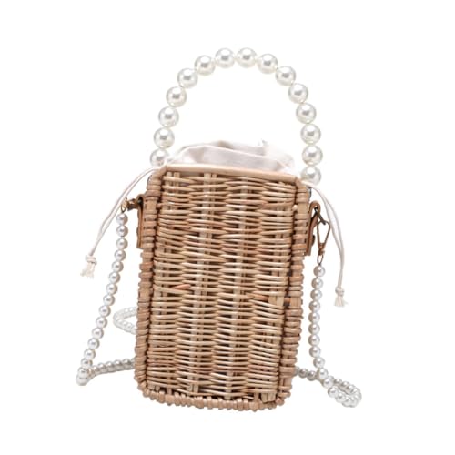 Sac à bandoulière en paille femme chic avec perles et grande ouverture voyage
