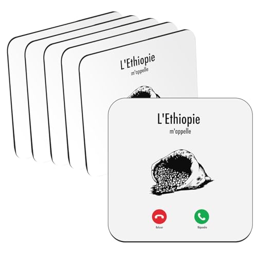 sous Verre en Bois - L'Ethiopie m'appelle Café Culture Voyage - Lot de 6 (95 x 95 mm)