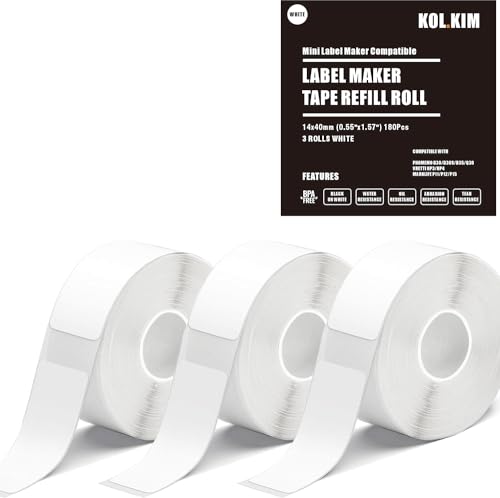 Image of N12 Label Maker Tape N12 Labels Compatible with Nada N12 Label Printer 14x40mm (0.55 inchx1.57 inch) Waterproof for Phomemo D30 D35 Q30 Thermal Mini Label Maker Label Tape Refills 3 Rolls, White