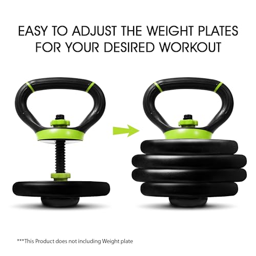 Yes4All Adjustable Kettlebell Handle for 1" Weight Plates, 100lb Capacity, Hand Weight Converter with Comfortable Rubber Handle - Single, Green/Black by Yes4All - Image 2