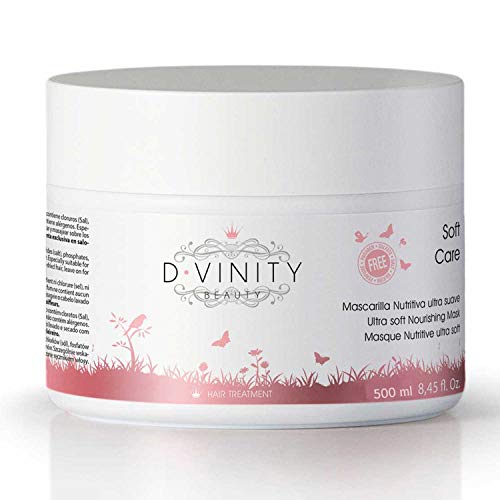 D.VINITY Soft Care - Mascarilla para el Pelo Sin Sulfatos Ni Parabenos, Para Cabellos Sensibles, Anti-Rotura, Aceite de Almendras y Keratina, Apto para Niños, 500ml