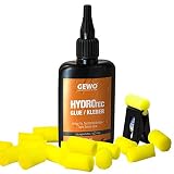 GEWO HydroTec Tischtennis Kleber auf Wasserbasis - ITTF zugelassener Belagkleber für Tischtennisschläger, lösungsmittelfreier Kleber für alle TT-Beläge, mit Klammer und Applikatorschwämmen, 90 ml