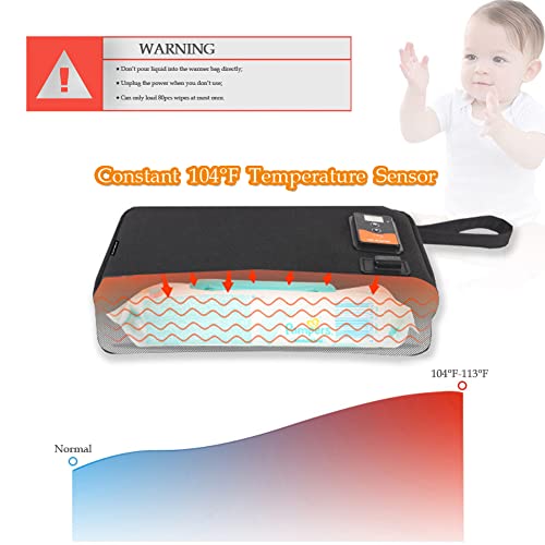 Durasiko Portable Usb Car Wipes Heater Warmer With Digital Display Screen,5V/10W Baby Wipes Thermostat Heating Bag,Heating Temperature Adjustable,Up To 80Pcs Wipes Capacity,For Car/Home/Travel/Camping #TOP2