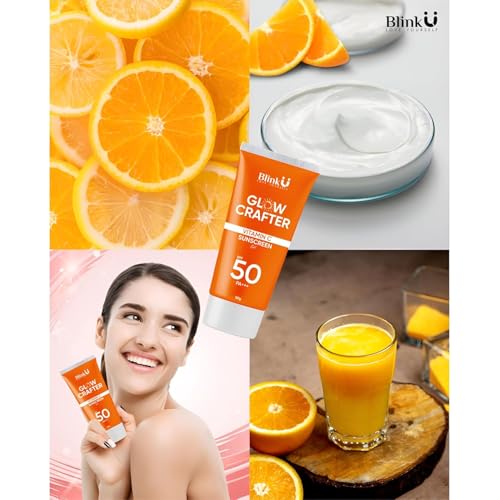 Image of BlinkU glow crafter 2-in-1 vitamin c sunscreen gel spf 50 pa+++ dermatologically tested sun protection for all skin types