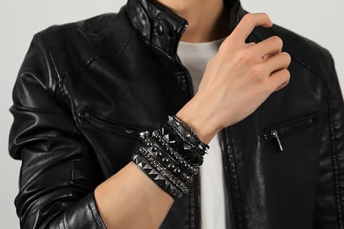4Pcs Studded Bracelet for Men Women 80s Spike Punk Cuff Grunge Bracelet Adjustable Emo Punk Rock Leather Goth Jewelry Halloween Accessories2