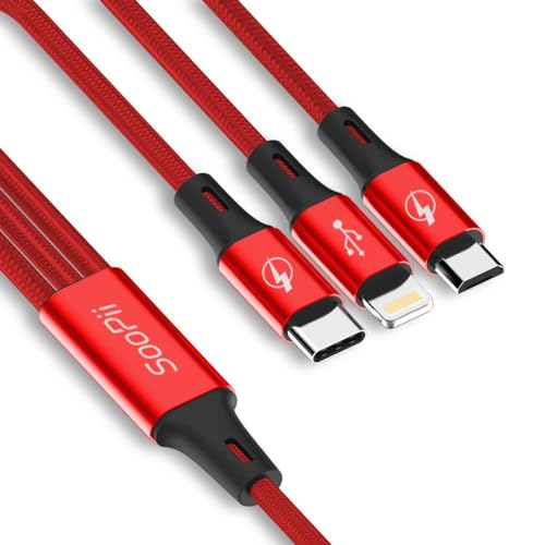 Image of SOOPII 3 in 1 Multi USB Charging Data Cable for Car, Office, Traveling and Home - 1.2 Meter Long, 2.1 A Output, Charges 3 Phone at Same time(Compatible with Apple iPhone, Micro and C Type)