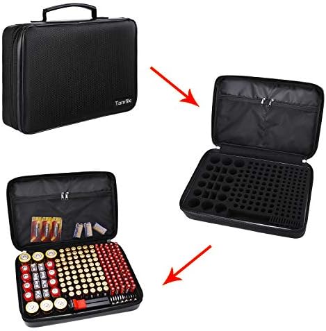 Battery Organiser Storage Box Holds 172 Batteries,Tamfile Fireproof and Waterproof Hard Holder Carring Case Bag with AA AAA C D 9V and Battery Tester BT-168(Batteries are Not Included)