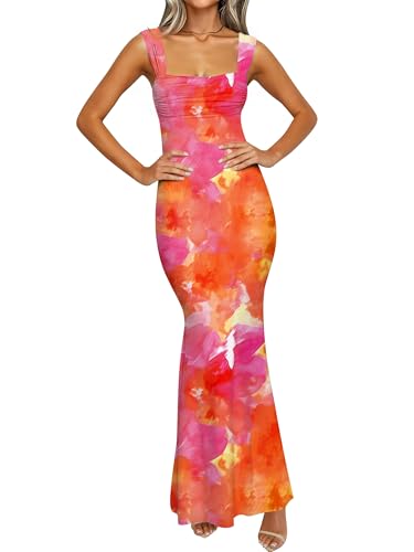 Caracilia Dresses for Women Summer 2026 Sleeveless Mesh Bodycon Floral