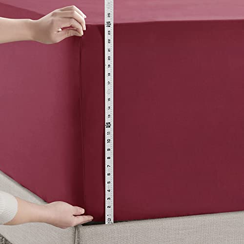 Image of Hearth & Harbor Extra Deep Pocket Twin XL Fitted Sheet - Fits 18 to 24 Inch Mattress - Ultra Soft 1800 Microfiber, Wrinkle-Free & Breathable - Hotel Luxury Fitted Sheet Only, Burgundy