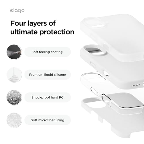 Image of elago Compatible with iPhone 16 Case, Premium Liquid Silicone Case, Full Body Protective Cover, Shockproof, Slim Phone Case, Anti-Scratch Soft Microfiber Lining, 6.1 inch (White)