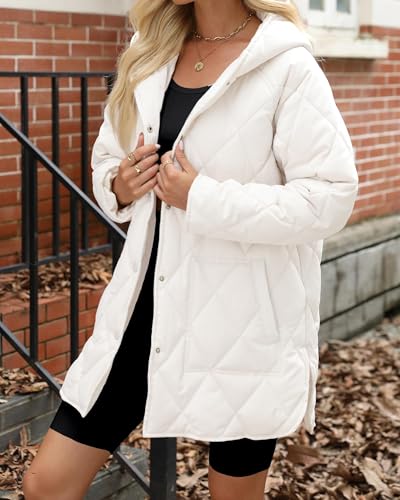 Long Jackets for Women Lightweight Warm Winter Coats for Women Diamond Quilted Hooded Puffer Jacket with Pockets2
