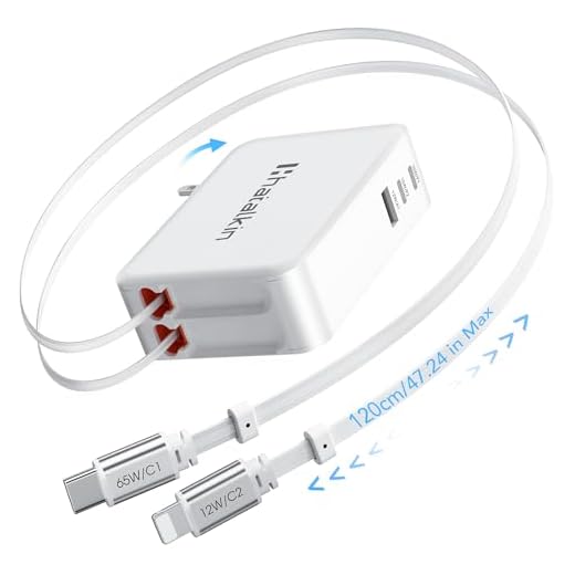 65W for MacBook Pro Charger,5-in-1 Retractable Wall Charger Plug for iPhone 17, 3.94 ft PD USB C&Lightening Cable&3 Ports, Fast Charging Block for Mac Book Pro/Air, M1 M2 M3 M4, iPad Pro,Galaxy,Pixel
