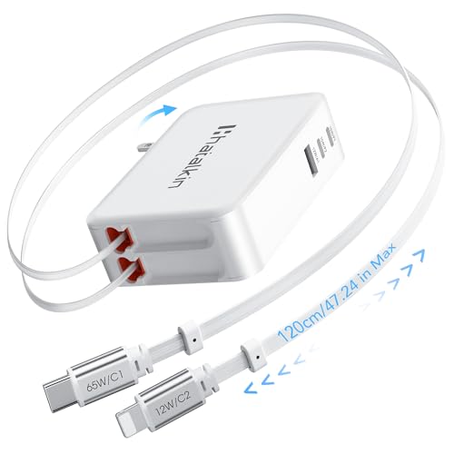 Image of 65W for MacBook Pro Charger,5-in-1 Retractable Wall Charger Plug for iPhone