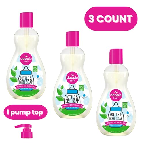 Image of Dapple Baby Fragrance Free Bottle & Dish Soap - (3 Pack) 16.9 fl oz - Cleans Baby Bottles, Sippy Cups, Pacifiers, Breast Pumps, & More - Gently Removes Milk Film & Odors - Includes 1 Pump
