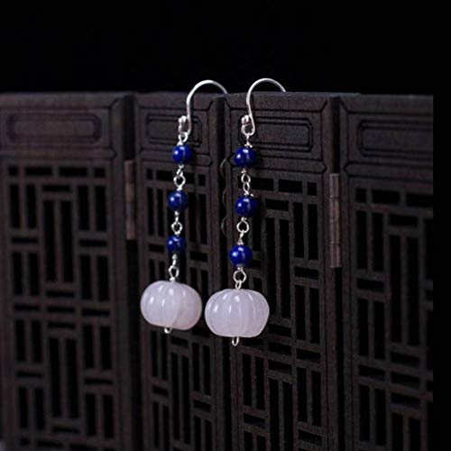 Puces d'oreilles femme style simple en argent et lapis gourde