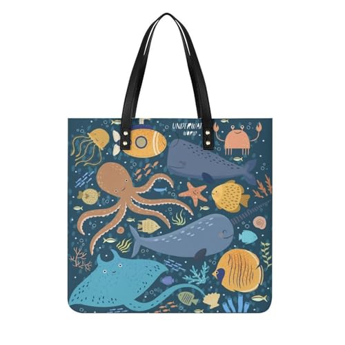 Sac shopping baleine et pieuvre pour femme, un grand tote bag en toile de 39x39cm