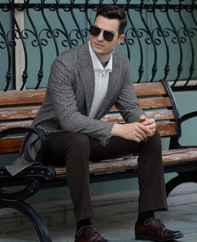 Image of Mens Trench Coat Herringbone Wool Peak Lapel Single Breasted Long Slim Fit Pea Coat Business Suit Jacket for Men