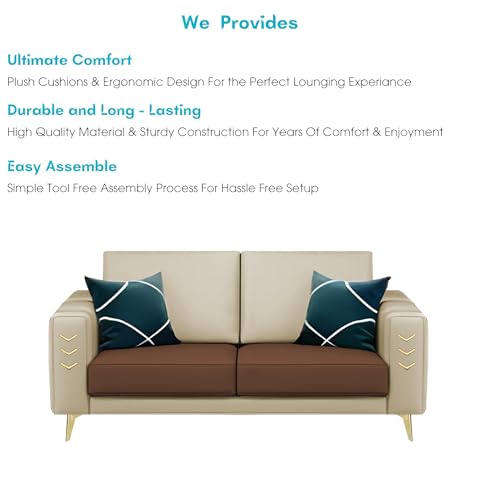 Image of Casaliving Falco 2 Seater Sofa Set for Living Room (Cream Brown Fabric) Premium Fabric Sofa