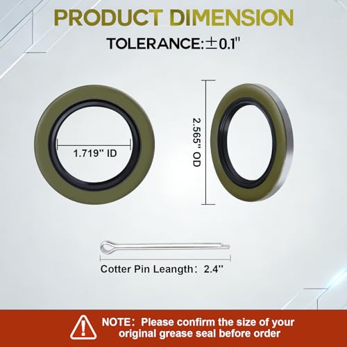 Image of 10Pack 1.719 inch ID x 2.565 inch OD Double Lip Grease Seal with 10 Cotter Pins for 3500 lbs Trailer Wheel Hub #84 Spindle E-Z Lube RV Axles,Replace Dexter 10-19(010-019-00) Transcom 171255TB National 473336