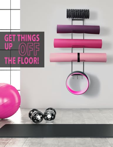 Image of MRZZATA 5-Tiers Yoga Mat Holder Wall Mount, Metal Storage Rack for Mats /Wheels, Foam Roller and Block, Wall Rack with 3-Hooks for Hanging Stretching Strap, Resistance Bands, Yoga Accessories