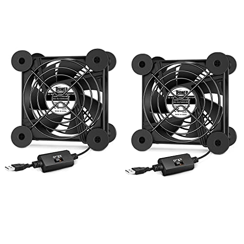 Image of iPower Quiet Cooling Fan 80mm USB Case Fan with Speed Controller for Receiver DVR /PlayStation /Xbox /Computer Cabinet Cooling, 2 Pack, Black