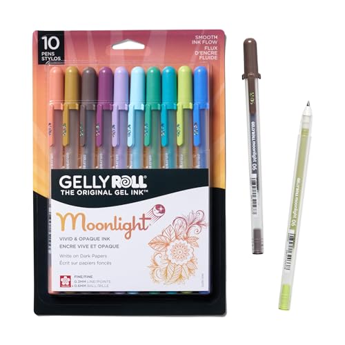 SAKURA Gelly Roll Moonlight 10 Pack, 06 Fine point, Earth & Jewel Tone Colors, Opaque Gel Pens, Creamy Smooth Ink, Writes on Dark Paper