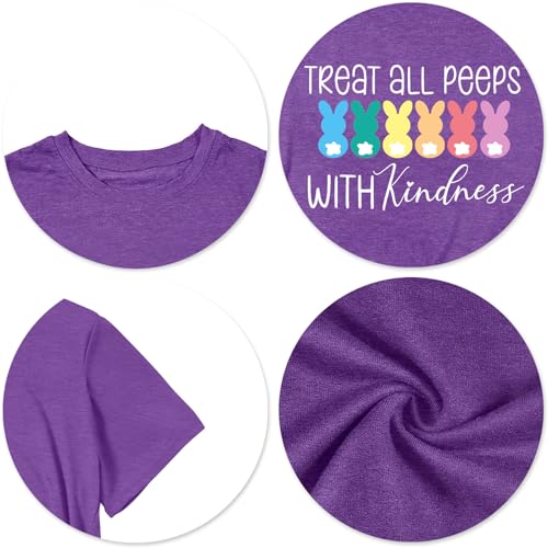 Image of LAZYCHILD Women Easter Teacher Shirts: Funny Treat All with Kindness T-Shirt Bunny Rabbit Tee Tops
