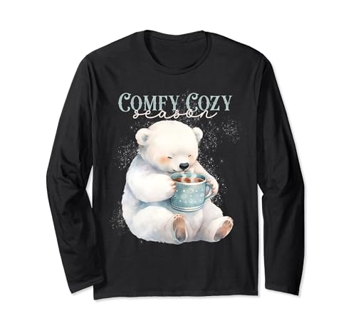 Cómodo y acogedor para la temporada de invierno, chocolate caliente, bonito oso polar, amante del chocolate caliente Manga Larga