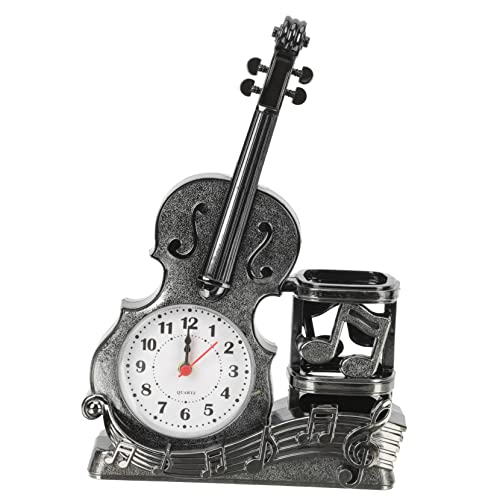 BESTOYARD Violin Figurine Alarm Clock with Pen Holder Tabletop Decorative Violin Model for Kids Bedroom Office Desk D Cor Gift