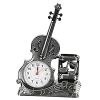 BESTOYARD Violin Figurine Alarm Clock with Pen Holder Tabletop Decorative Violin Model for Kids