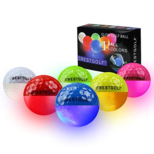 Crestgolf Flashing Glowing Golf Ball,Night Glow Flash Light up LED Golf Ball,six Color for Your Choice（Mixed Brighter Color,6pcs）
